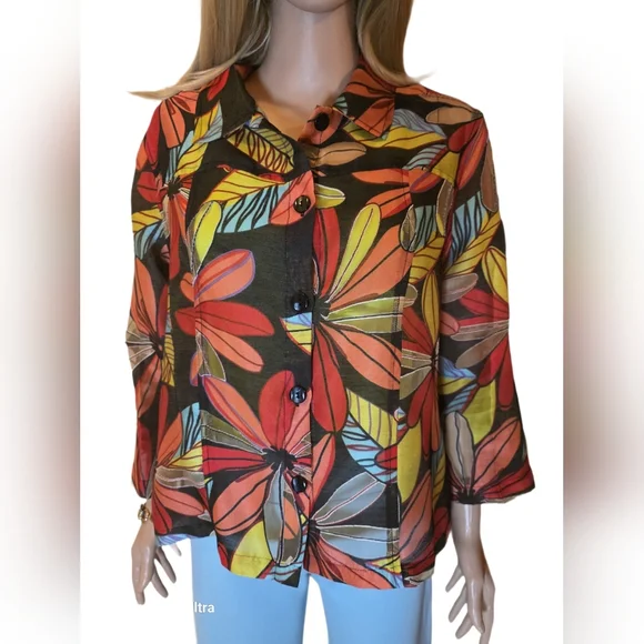 Erin London Linen Blend Semi-Sheer Shirt Jacket 22" P2P - Picture 5 of 12